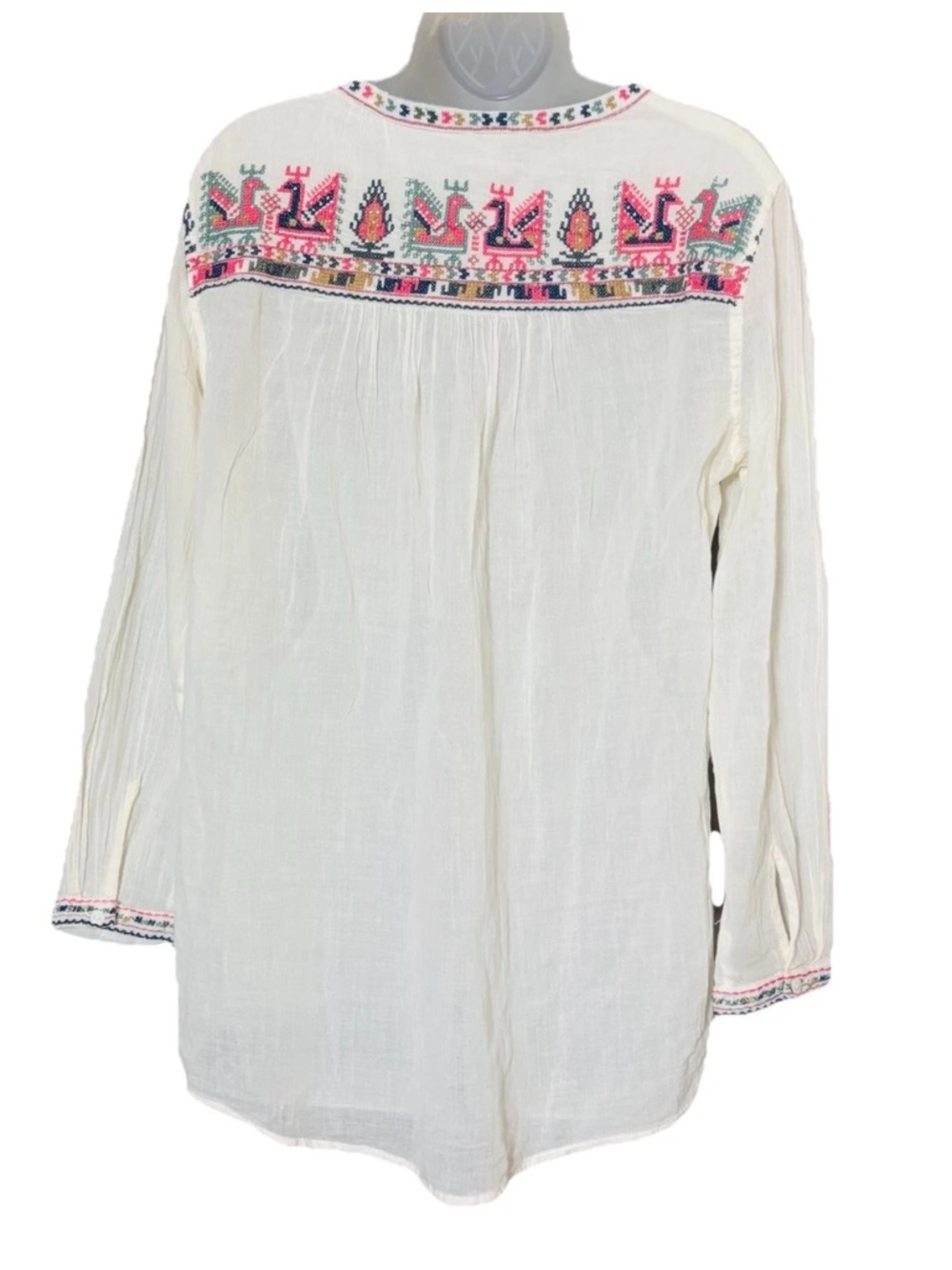 Star Mela Women's Embroidered Back Beachy Boho 3/4 Sleeve Cotton Top Size S